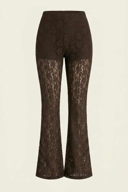 Allover Lace Flare Pants - Brown - Lace detail
