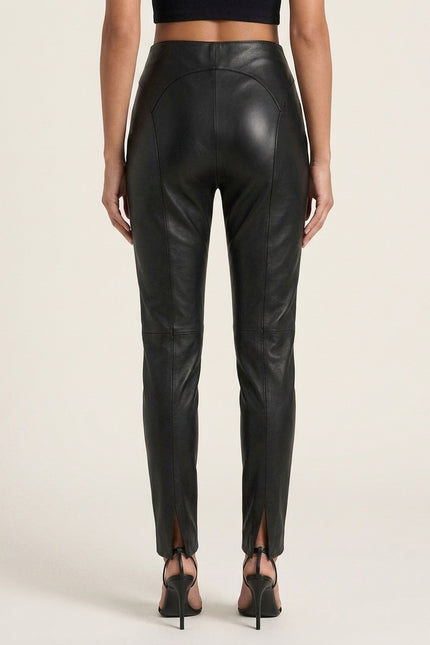 Lambskin Leather Lace-up Pants - Black - Back