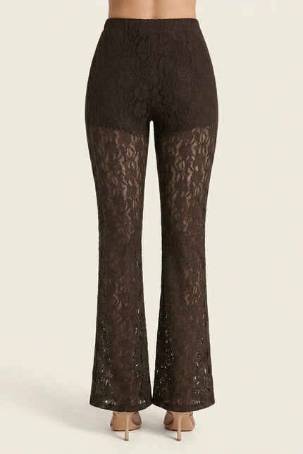 Allover Lace Flare Pants - Brown - Back