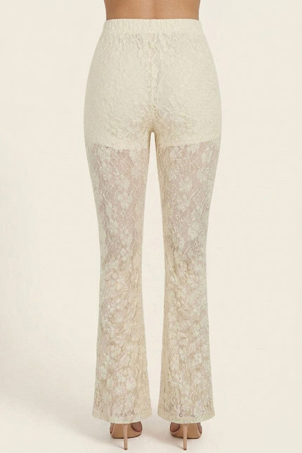Lace Flare Pants - Beige - Back