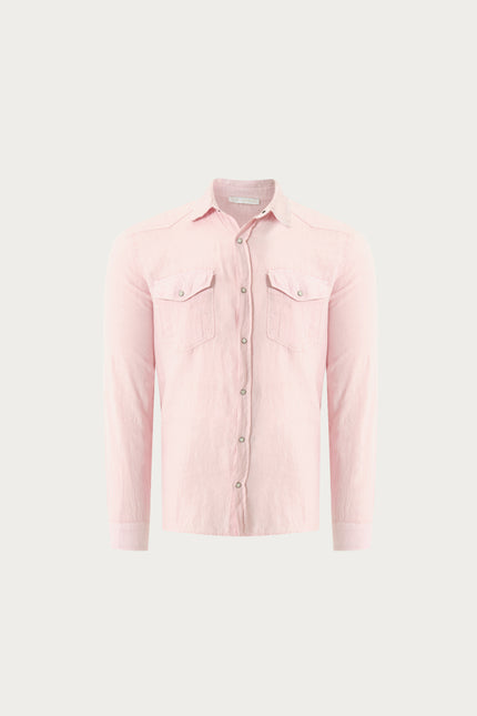 Men's Fitted Snap Western Linen Shirt - Pink | Ron Tomson