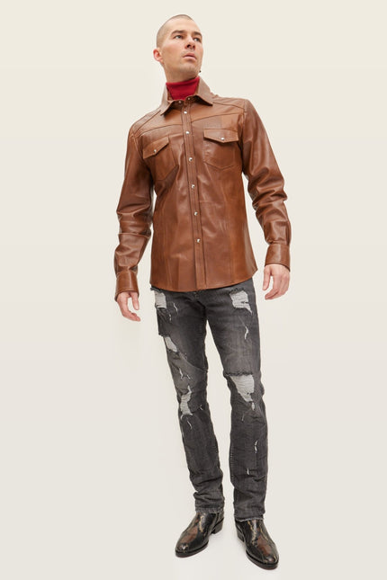 Lambskin Leather Shirt - Brown