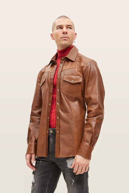 Lambskin Leather Shirt - Brown