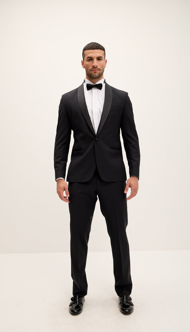 Shawl Lapel Tailored Fit Wool Tuxedo - Black