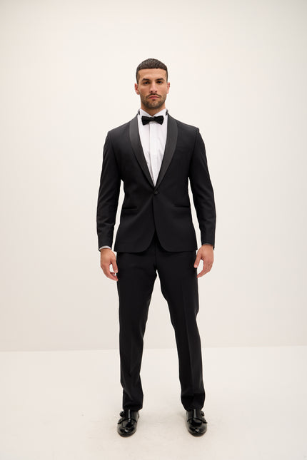 Men's Shawl Lapel Wool Tuxedo - Black | Ron Tomson