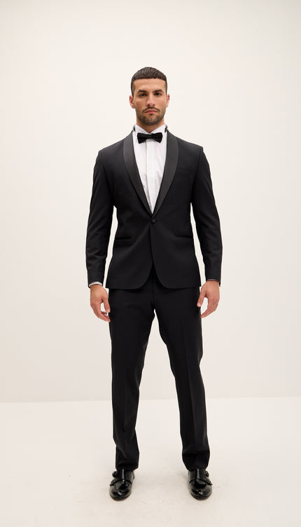 Shawl Lapel Tailored Fit Wool Tuxedo - Black