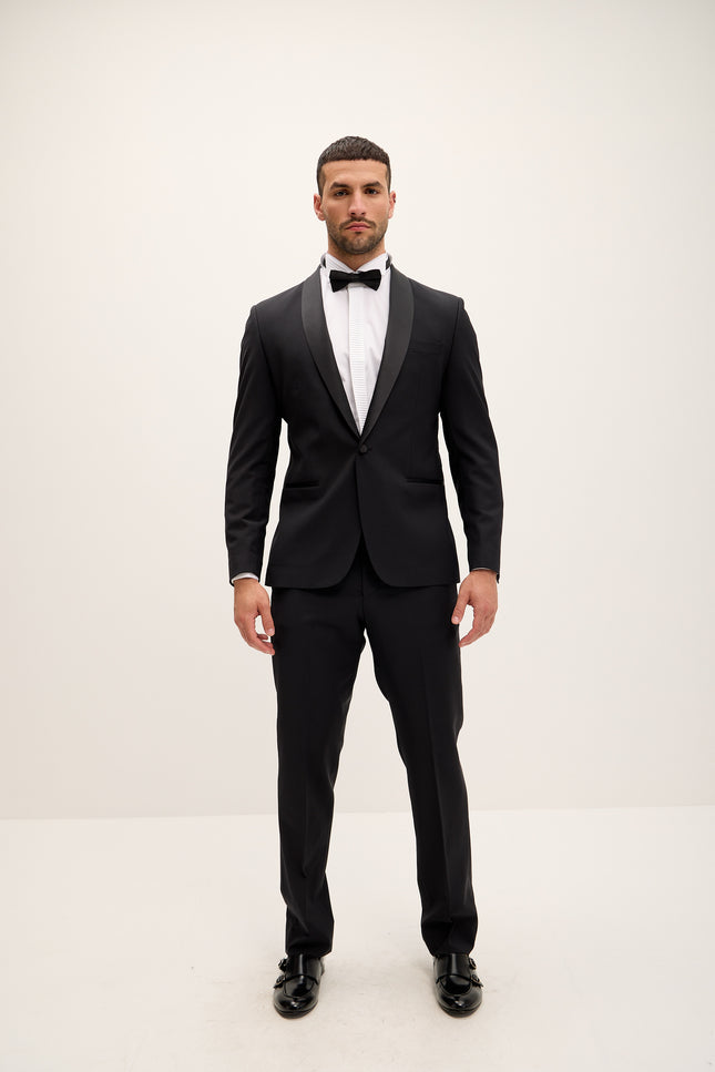 Shawl Lapel Wool Tuxedo - Black