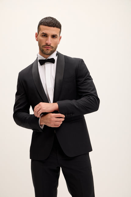 Men's Shawl Lapel Wool Tuxedo - Black | Ron Tomson