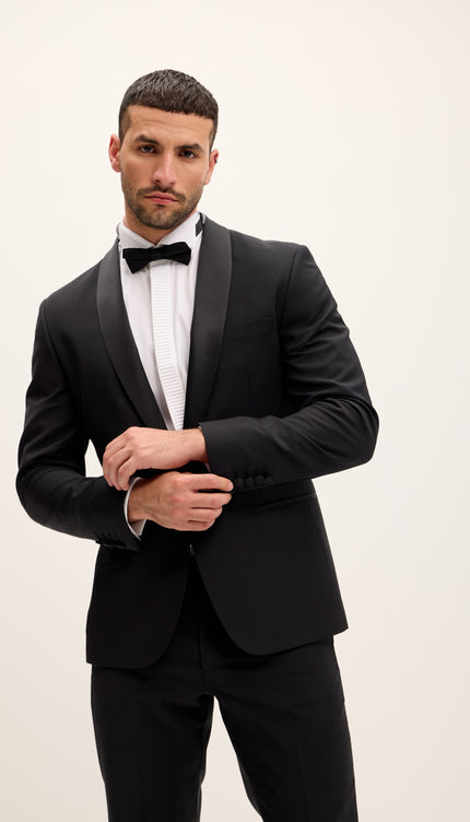 Shawl Lapel Tailored Fit Wool Tuxedo - Black