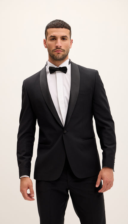 Shawl Lapel Tailored Fit Wool Tuxedo - Black