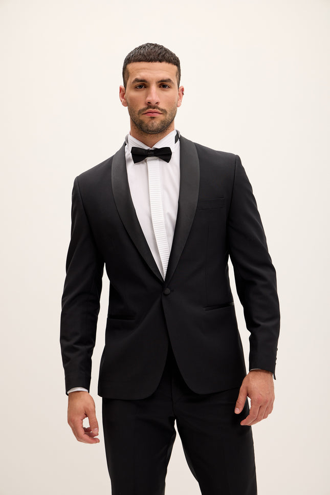 Shawl Lapel Wool Tuxedo - Black