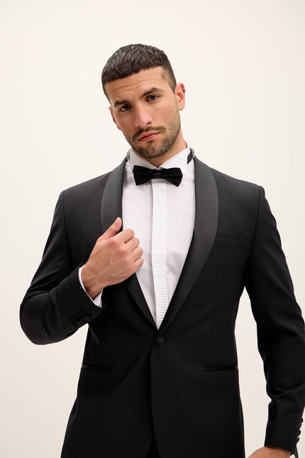 Men's Shawl Lapel Wool Tuxedo - Black | Ron Tomson