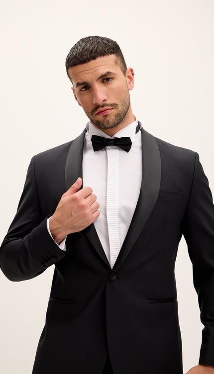 Shawl Lapel Tailored Fit Wool Tuxedo - Black