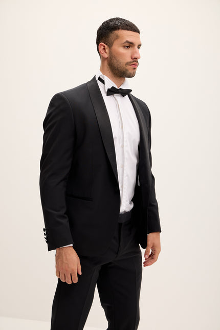 Men's Shawl Lapel Wool Tuxedo - Black | Ron Tomson