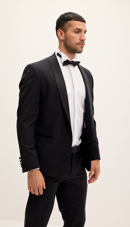 Shawl Lapel Tailored Fit Wool Tuxedo - Black
