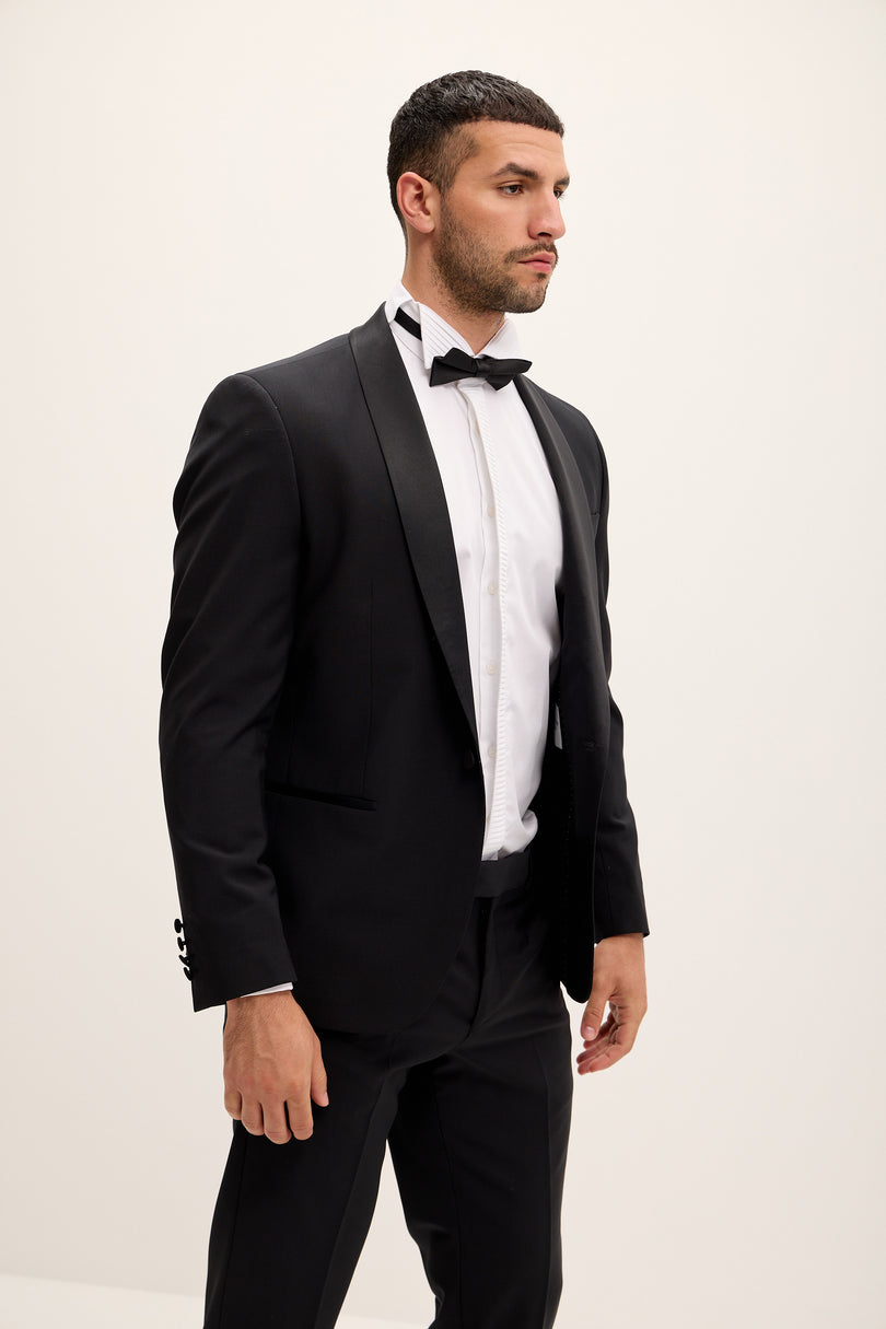 Men's Shawl Lapel Wool Tuxedo - Black | Ron Tomson
