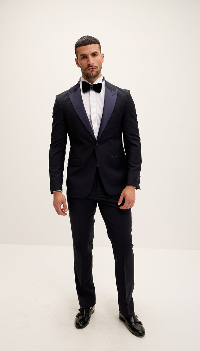 Peak Lapel Tailored Fit Wool Tuxedo - Dark Navy