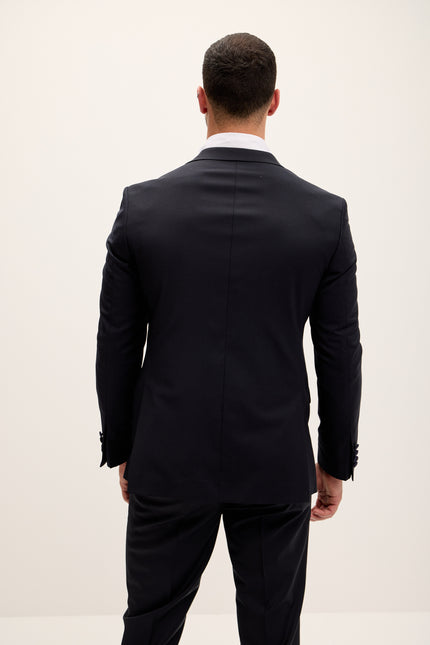 Men's Peak Lapel Wool Tuxedo - Dark Navy | Ron Tomson
