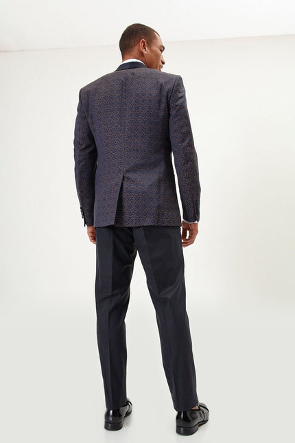 Contrast Shawl Lapel Tuxedo Jacket - Navy