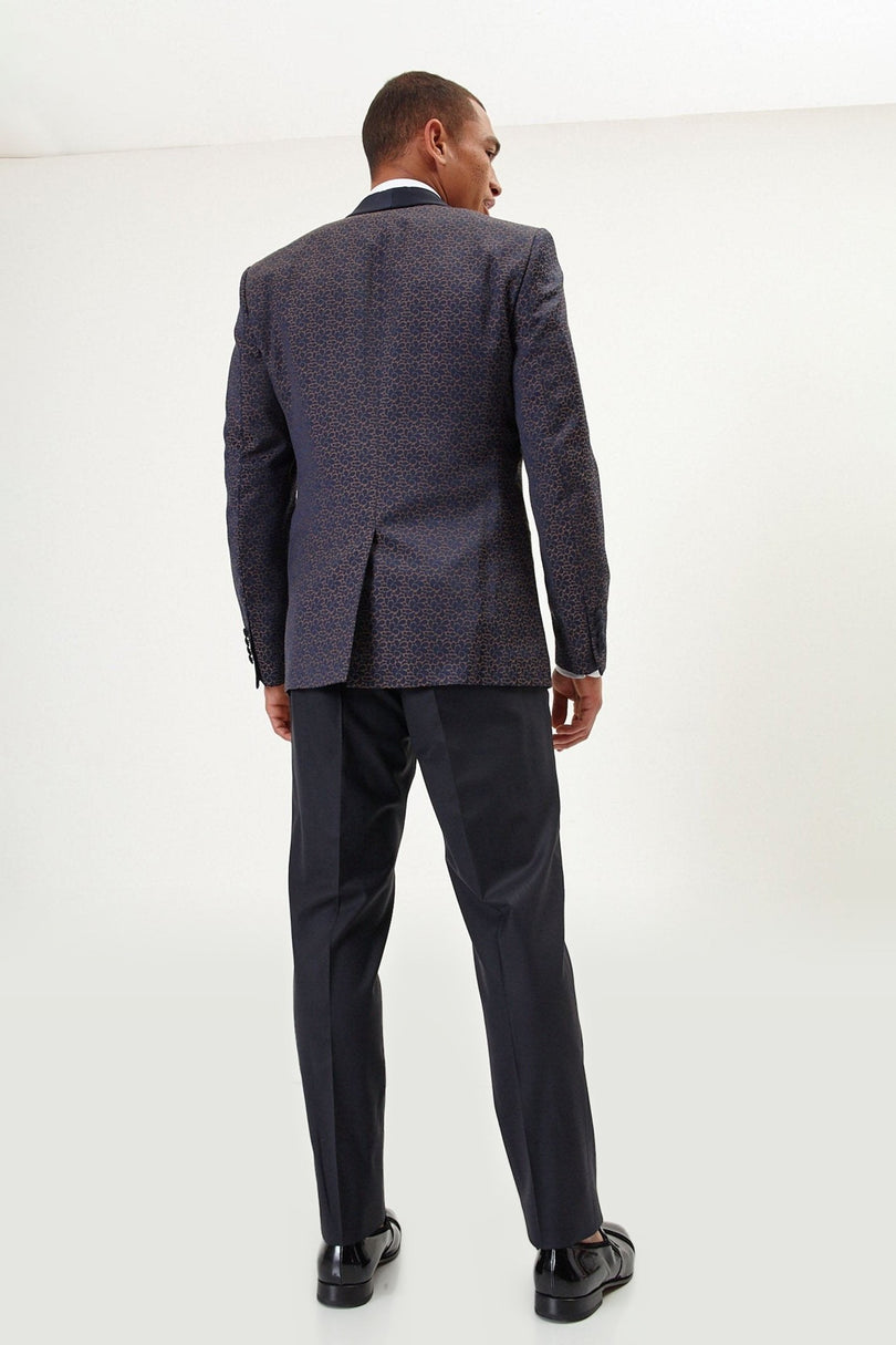 Contrast Shawl Lapel Tuxedo Jacket - Navy