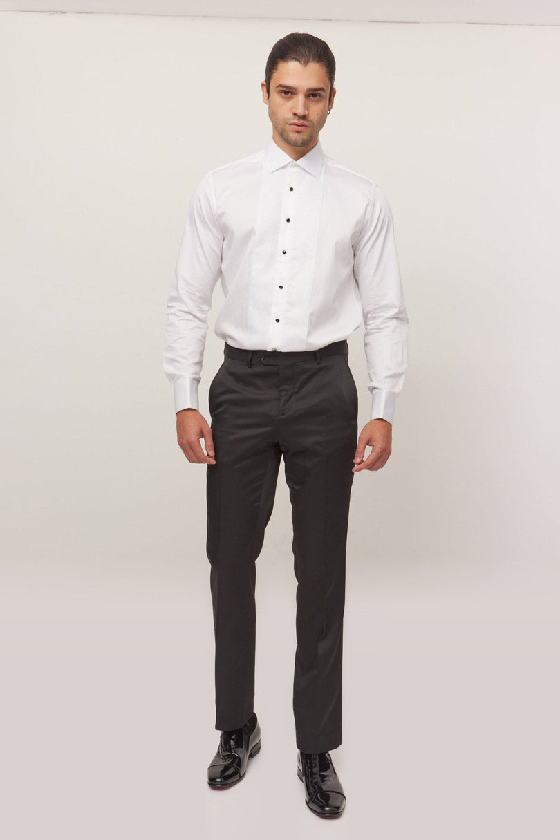 Cotton Lurex Paneled Tuxedo Shirt - White