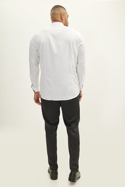 Slim Fit Pique Front Tuxedo Shirt - White