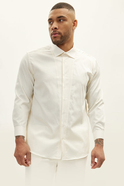 Slim Fit Pique Front Tuxedo Shirt - Beige