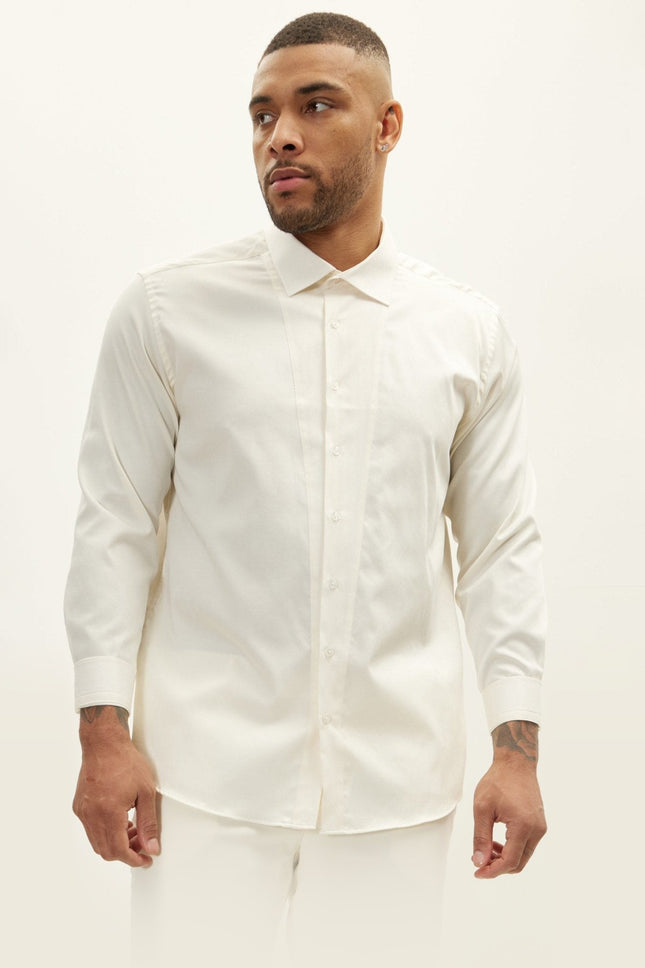 Slim Fit Pique Front Tuxedo Shirt - Beige