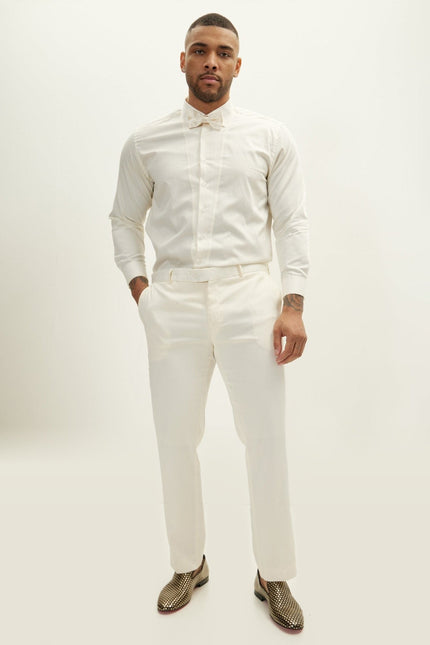 Slim Fit Pique Front Tuxedo Shirt - Beige