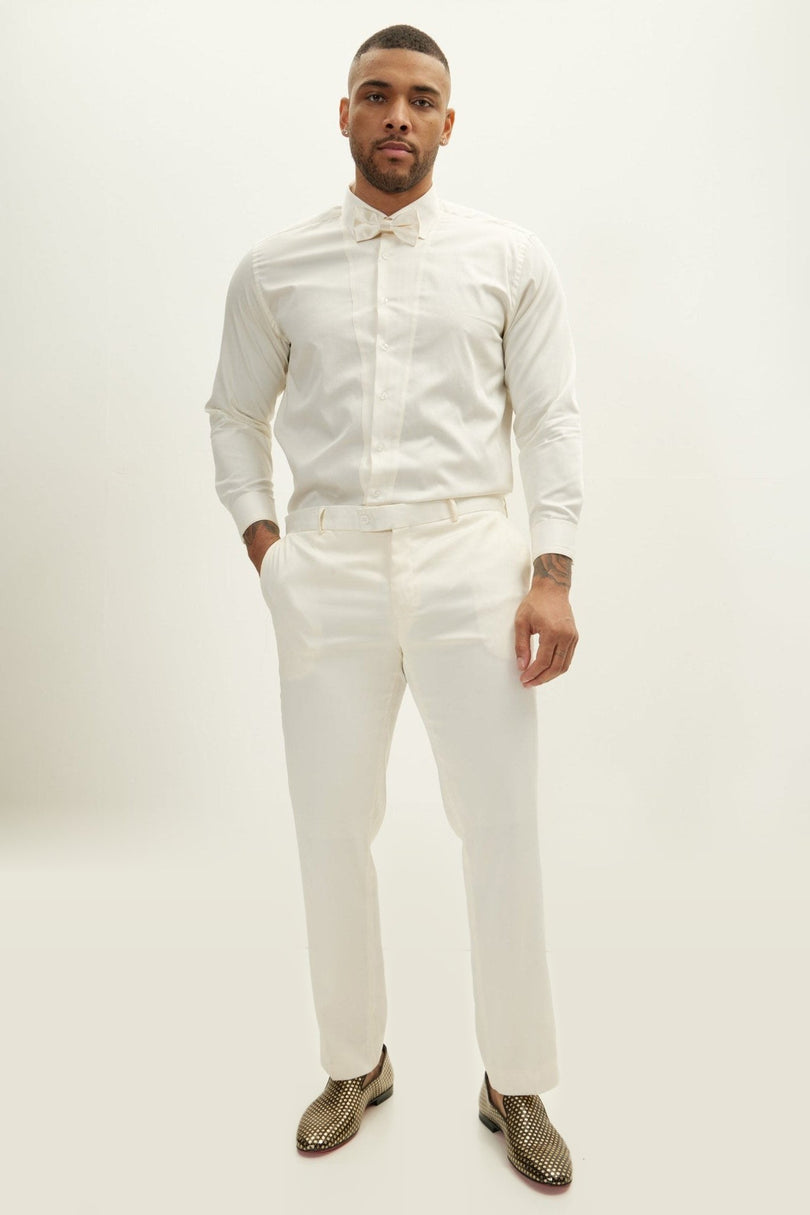 Slim Fit Pique Front Tuxedo Shirt - Beige