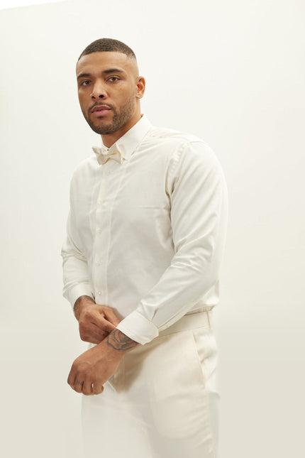 Slim Fit Pique Front Tuxedo Shirt - Beige