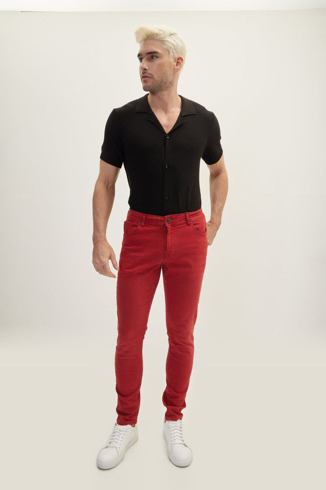Cotton Tapered Jeans - Red