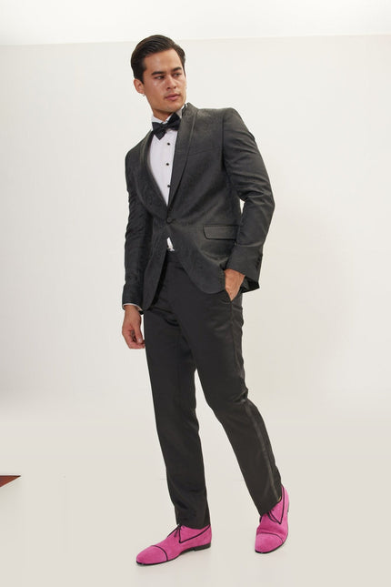 Paisley Shawl Lapel Tuxedo Jacket - Black