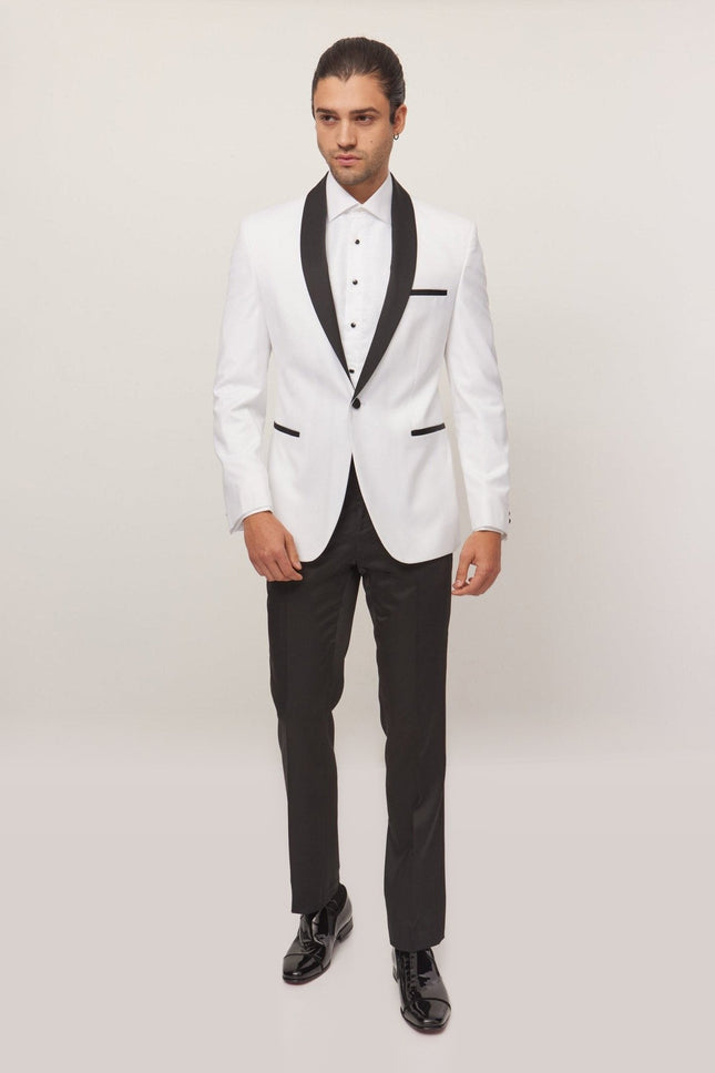 Solid Shawl Lapel Tuxedo Jacket - White