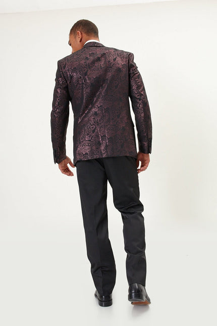 Glitter Paisley Shawl Tuxedo Jacket - Burgundy