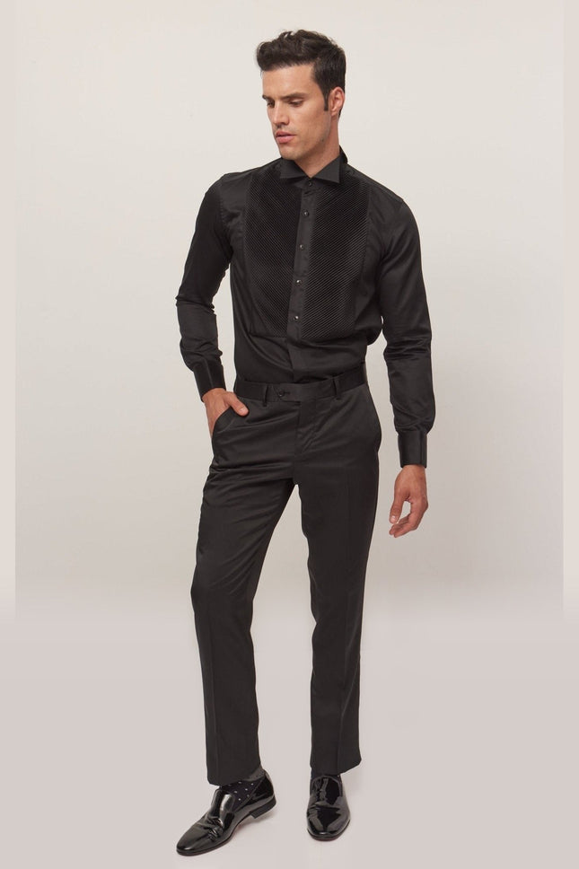 Wing Collar Tuxedo Shirt - Black
