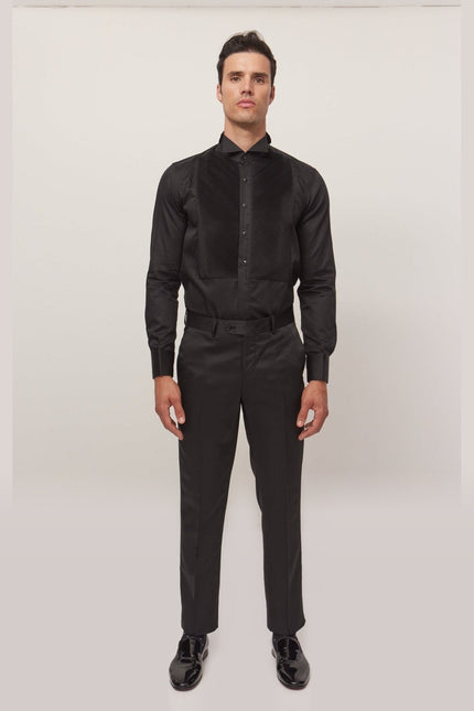 Wing Collar Tuxedo Shirt - Black