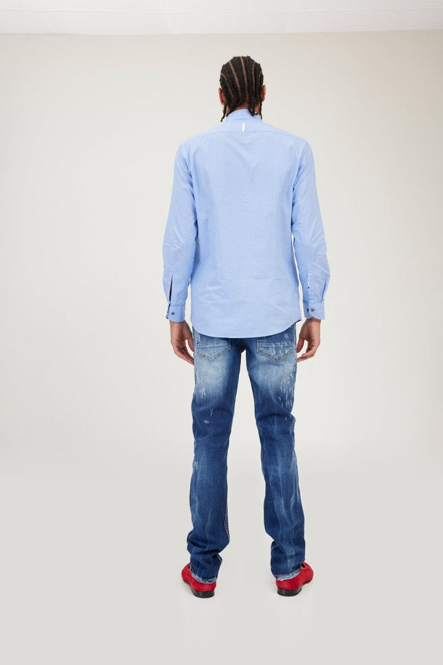 Jacquard Spread Collar Dress Shirt - Light Blue