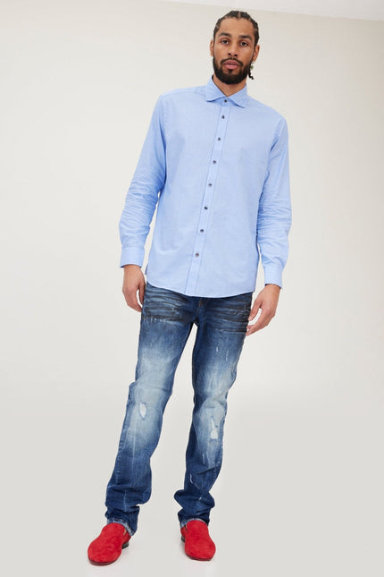 Jacquard Spread Collar Dress Shirt - Light Blue