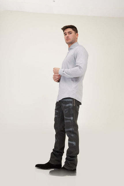 Spread Collar Fitted Dress Shirt - Grey