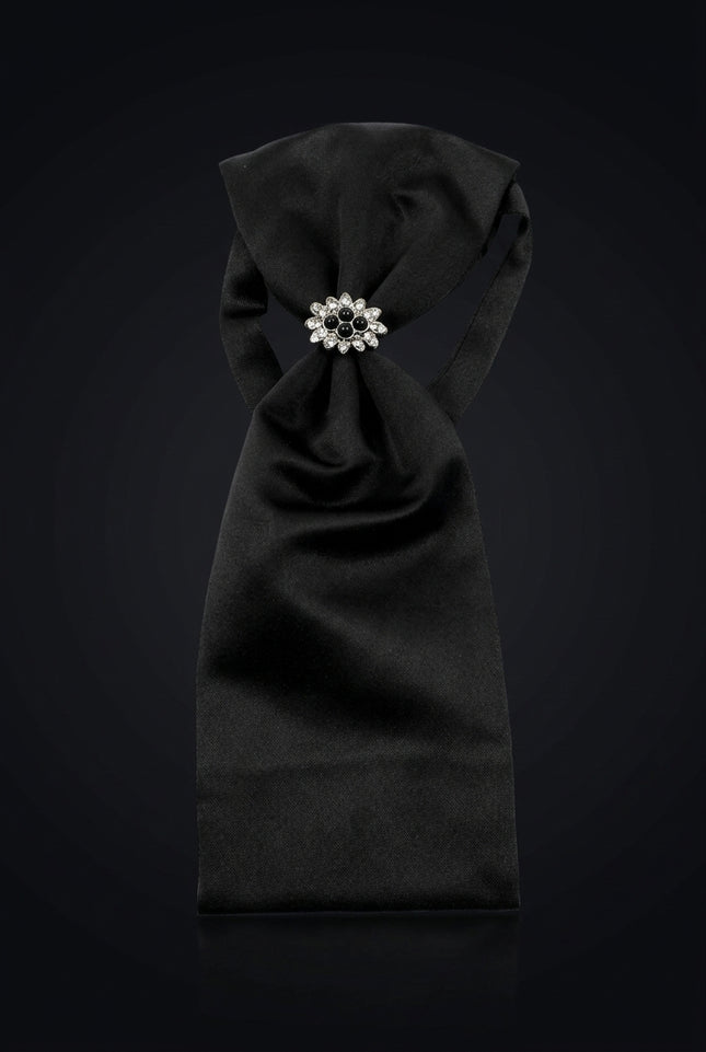 Jewel Ring Ascot Tie - Black - detail