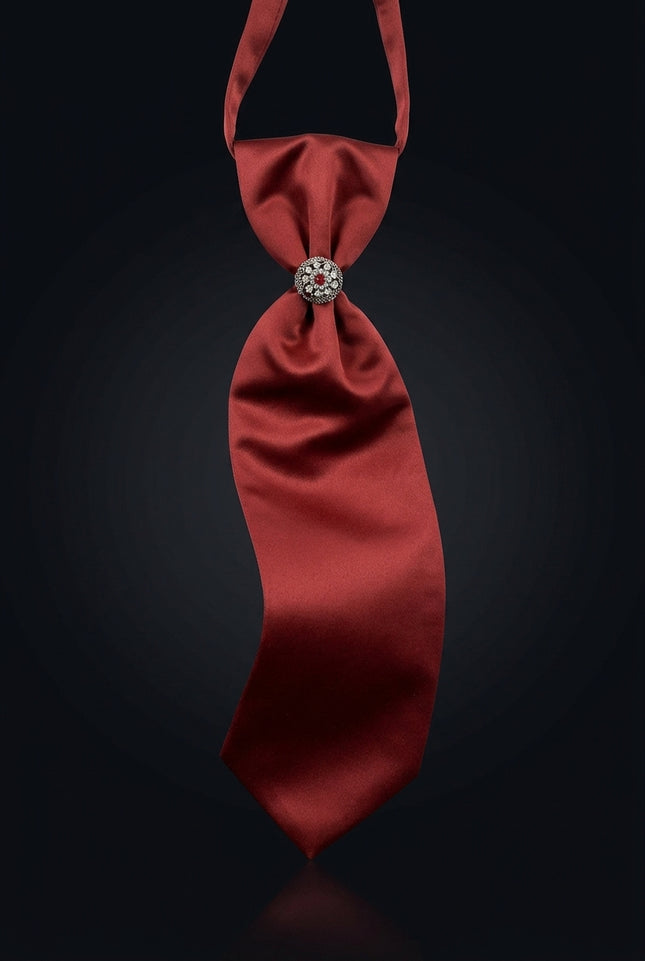 Ascot Tie With Jewel Ring - Maroon - hero
