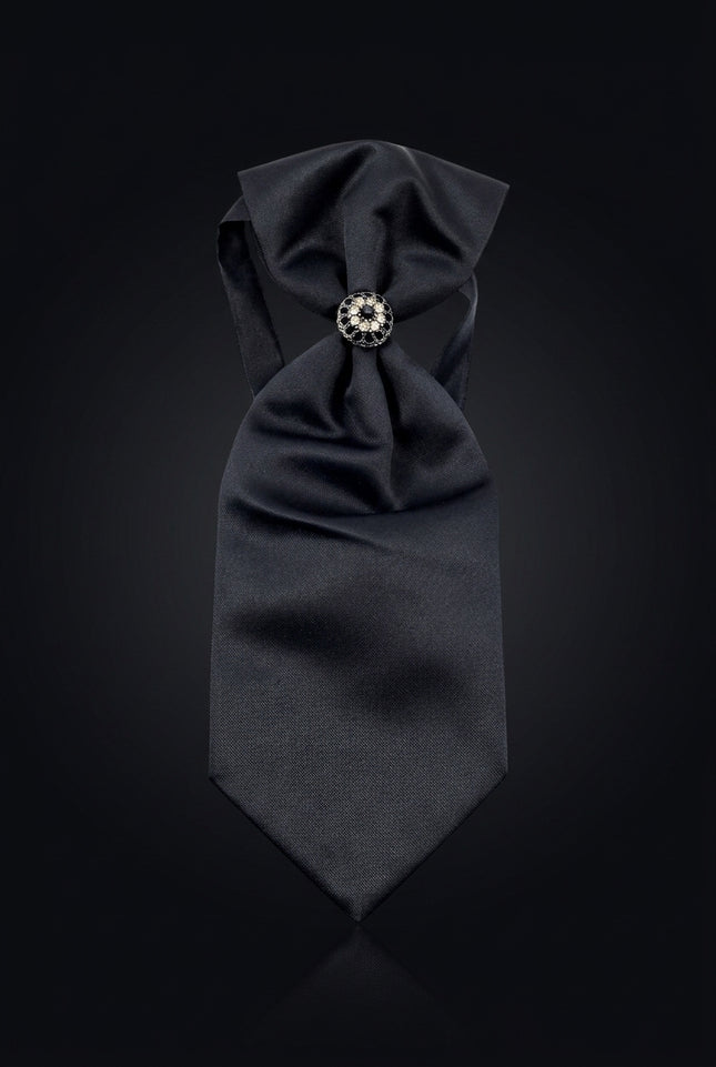 Ascot Tie With Jewel Ring - Navy - detail