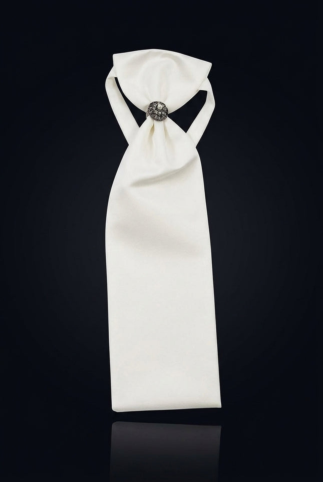 Ascot Tie With Jewel Ring - White - hero