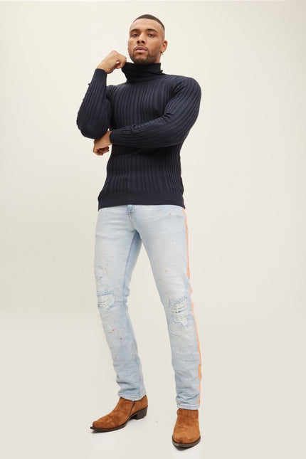 Ribbed Roll Neck Sweater - Navy