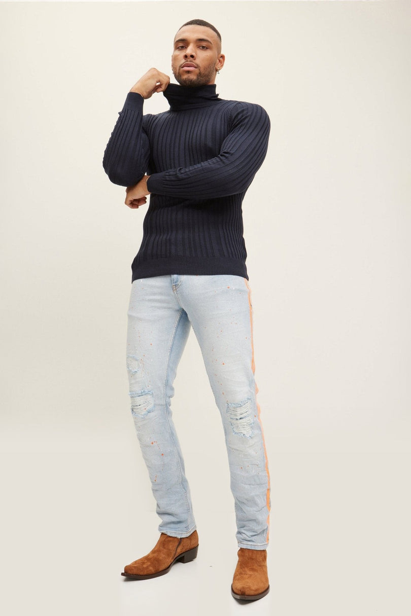 Ribbed Roll Neck Sweater - Navy