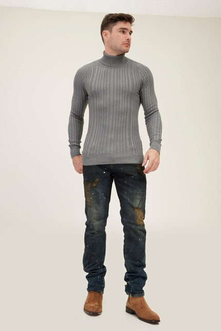 Ribbed Roll Neck Sweater - Grey