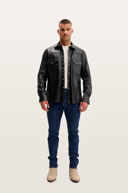 Lambskin Leather Shirt - Black