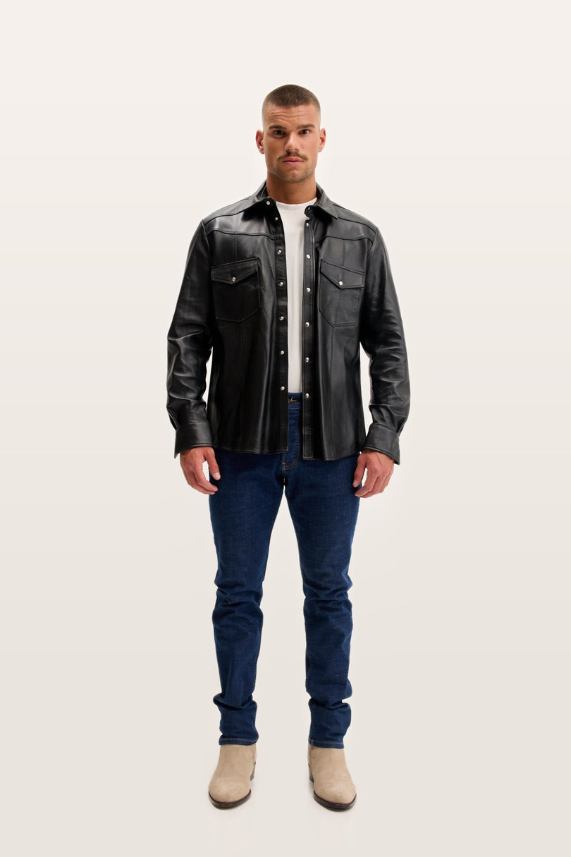 Lambskin Leather Shirt - Black