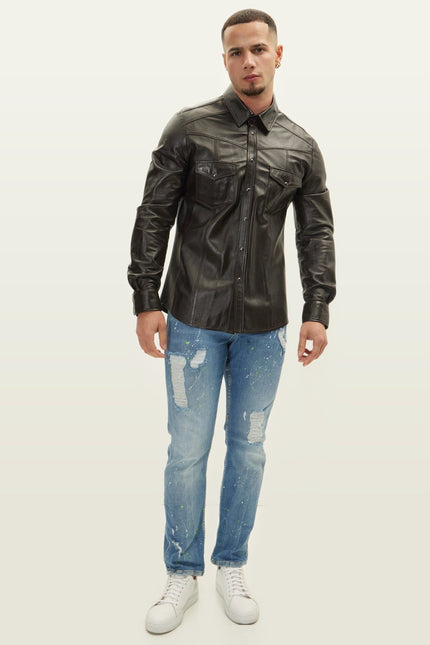 Lambskin Leather Shirt - Dark Brown